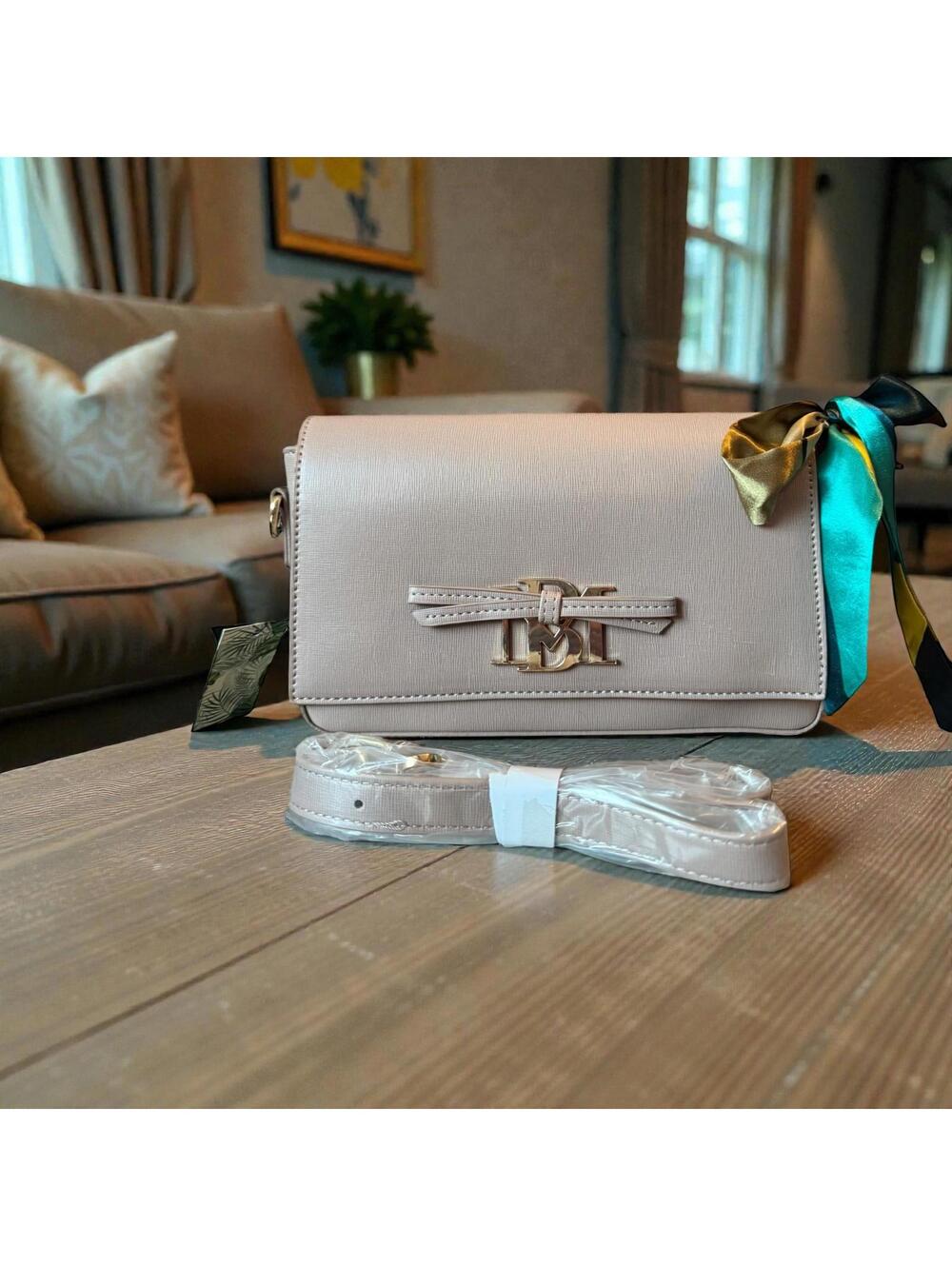 Badgley Mischka Dusty Pink Tan Handbag with Bow Accent
